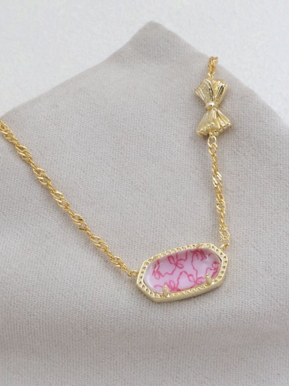 Kendra Scott Gold Posey Pink Luna Rosa Bow Elisa Bow Necklace NEW - Picture 2 of 2